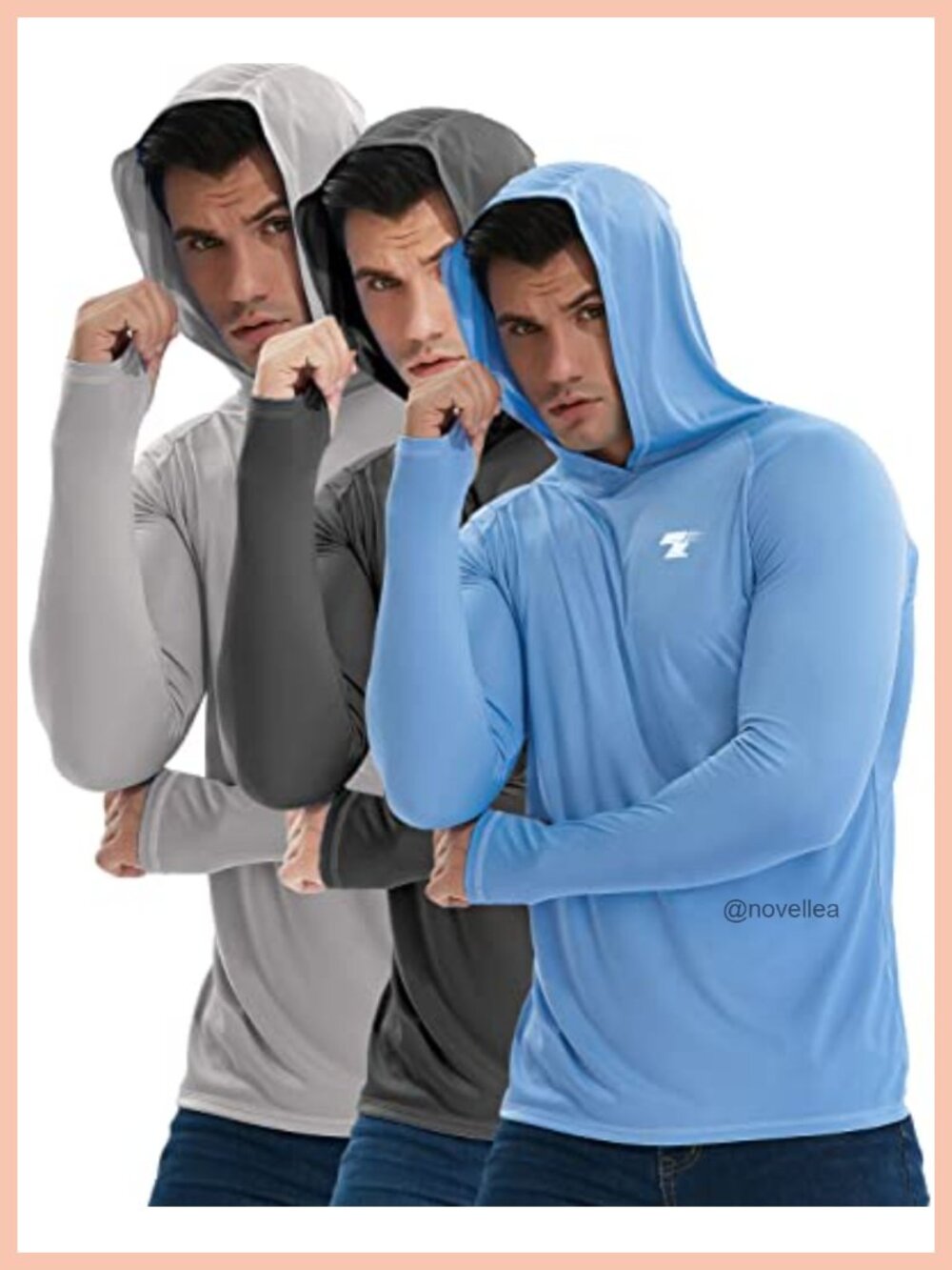 Men's UPF 50+ Sun Protection Hoodie Long Sleeve Rash Guard Shirt 3 Pack